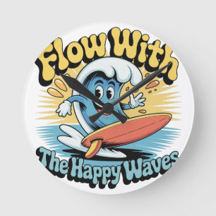 Horloge Ronde Flow With The Happy Waves Surf