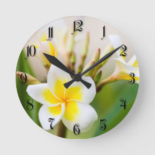 Horloge Ronde Flower blanc tropical