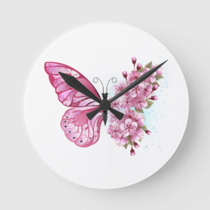 Horloge Ronde Flower Butterfly