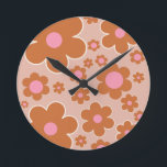Horloge Ronde Flower Market Dublin Retro Fleurs colorées Floral<br><div class="desc">Flower Market Dublin : art floral abstrait - imprimé de fleurs rétro - tons terre / beige et rose.</div>