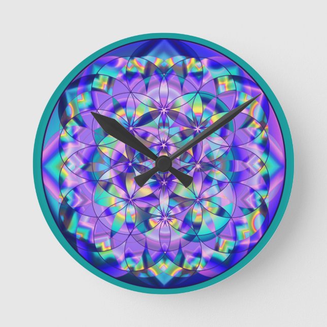 Horloge Ronde Flower of Life Blue-clock Round Clock (Recto)