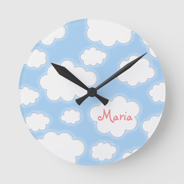 Horloge Ronde Fluffy Clouds Custom Nom Personalized (Recto)