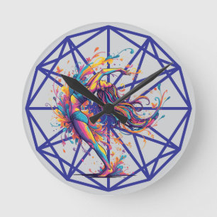 Horloge Ronde Flux de danse vibrant Abstrait Art féminin