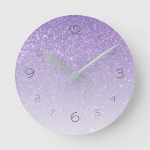 Horloge Ronde Flux de Parties scintillant violet brillant