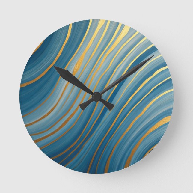 Horloge Ronde "Flux d'or océanique (Recto)