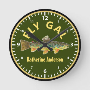 Horloge Ronde Fly Fishing Brown Trout FLY GAL Custom