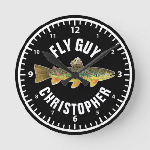 Horloge Ronde FLY GUY Truite Brown Pêche Personnaliser Pêcheur
