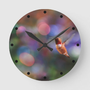 Horloge Ronde Flying Hummingbird et Colorful Background