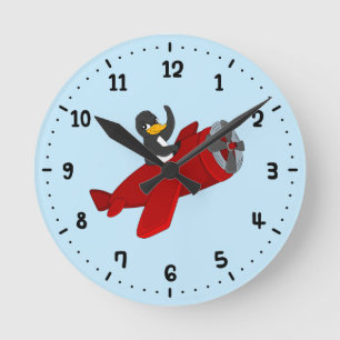 Horloge Ronde Flying penguin cartoon round clock