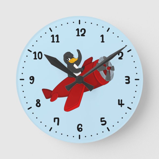 Horloge Ronde Flying penguin cartoon round clock (Recto)