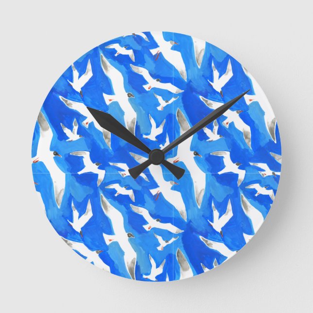 Horloge Ronde Flying seagulls on sky blue (Recto)