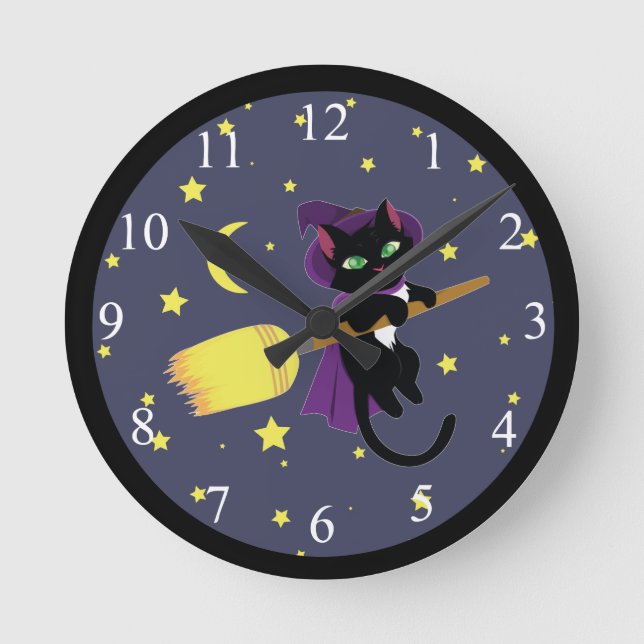 Horloge Ronde Flying Witch Cat (Recto)
