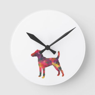 Horloge Ronde Foin lisse Terrier Chien race Geo Silhouette Multi
