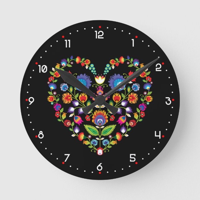 Horloge Ronde Folklore cœur, style Wycinanki  (Recto)