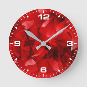 Horloge Ronde Fond de cristal géométrique abstrait rouge