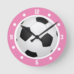 Horloge Ronde Football Ball Rose Girls Noir et Blanc