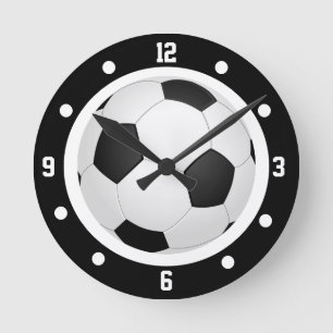 Horloge Ronde Football Soccer Ball noir et blanc
