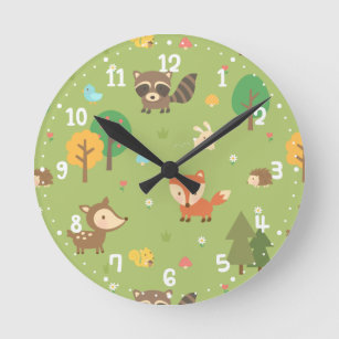 Horloge Ronde Forest Woodland Animal Pattern