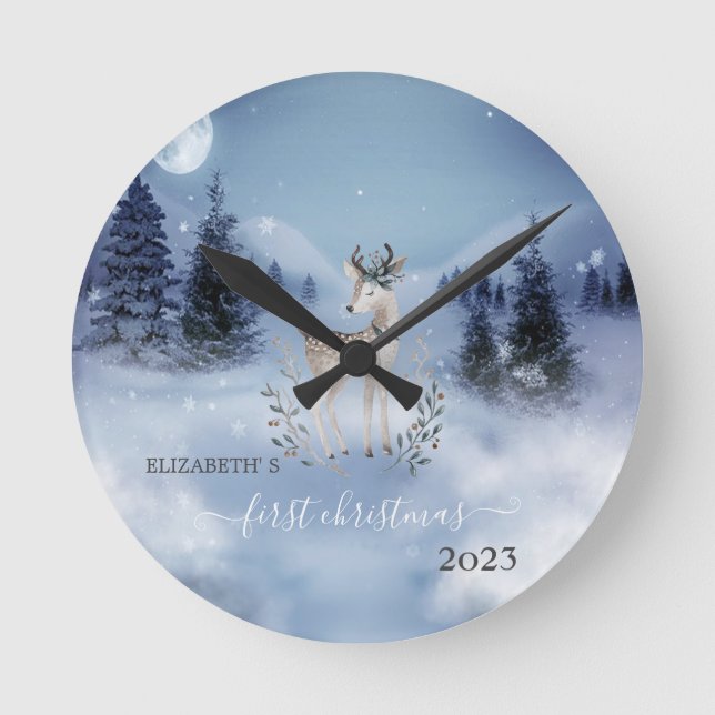 Horloge Ronde Forêt de Pins, Vacances Cerf Bleu (Recto)