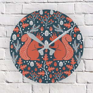 Horloge Ronde Forêt d'écureuils