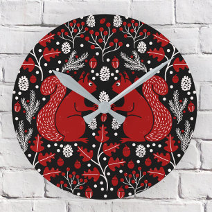 Horloge Ronde Forêt d'écureuils Forêt foncée