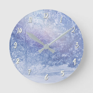 Horloge Ronde Forêt d'hiver Pinèdes Snowflakes Snowy Woods