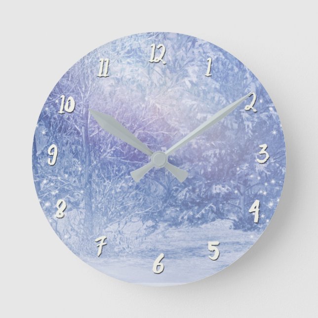 Horloge Ronde Forêt hivernale Pins Flocons de neige Bois enneigé (Recto)