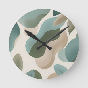 Horloge Ronde Formes fluides organiques vert sauge Abstrait Mode