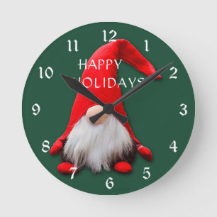 Horloge Ronde Fou Noël Rouge Gnome