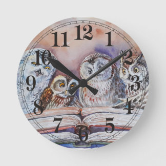 Horloge Ronde Four reading owls