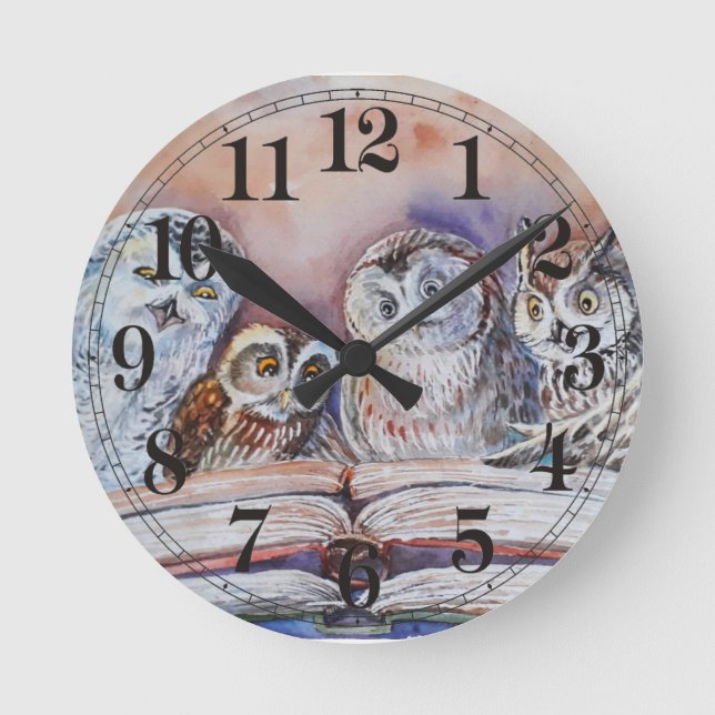 Horloge Ronde Four reading owls (Recto)