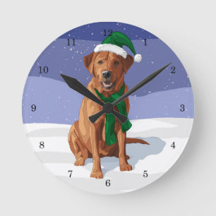 Horloge Ronde Fox Red Labrador Retriever Christmas Dog