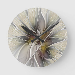 Horloge Ronde Fractal floral, fleur de fantaisie aux couleurs de