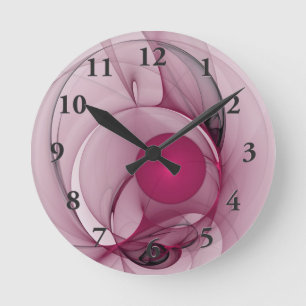 Horloge Ronde Fractal, moderne Berry Abstrait Art rose