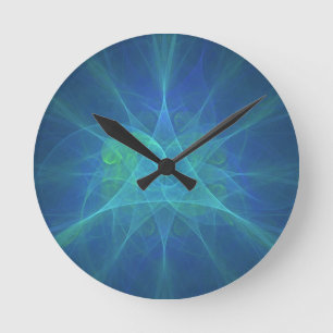 Horloge Ronde Fractale bleue et verte