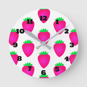 Horloge Ronde Fraise Motif Art Girls Garçons Nursery Cadeau