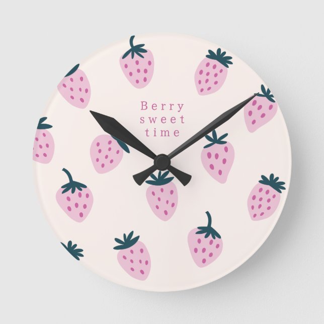Horloge Ronde Fraises rose (Recto)