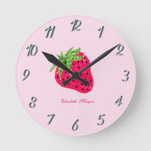 Horloge Ronde Fraises roses pailletées cool