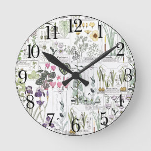 Horloge Ronde French Art Nouveau Botanical Flowers Wall Clock