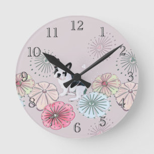Horloge Ronde French Bulldog and Flowers