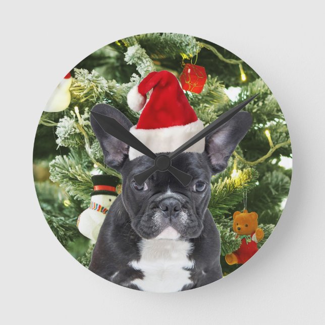 Horloge Ronde French Bulldog Arbre de Noël Ornements Snowman (Recto)