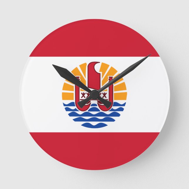 Horloge Ronde French Polynesia Flag, Drapeau Polynésie Française (Recto)