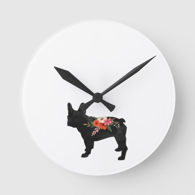 Horloge Ronde Frenchie Chien race Boho Floral Silhouette (Recto)