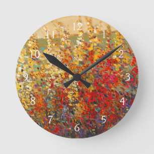 Horloge Ronde Fresque du jardin lumineux des Fleurs sauvages du