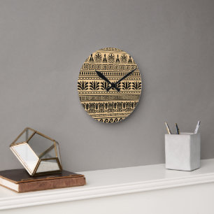 Horloge Ronde Fret grec, Motif méditerranéen, Brown