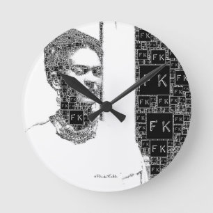 Horloge Ronde Frida Kahlo Black and White Portrait