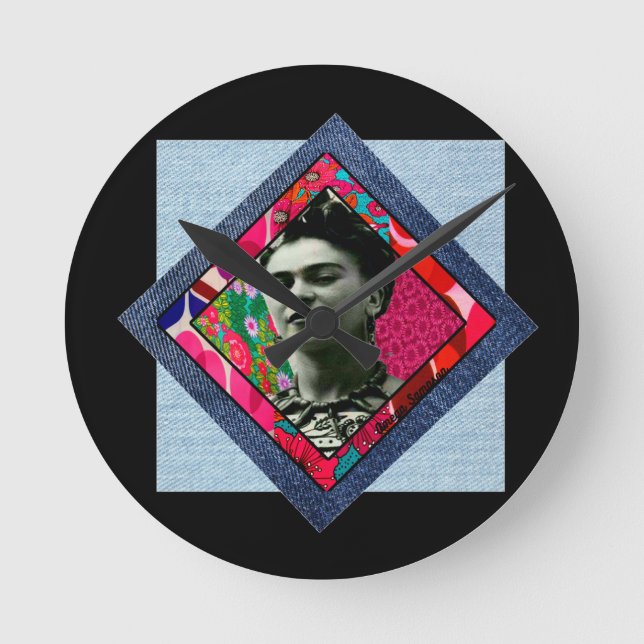 Horloge Ronde Frida Kahlo Retro Pink Denim (Recto)
