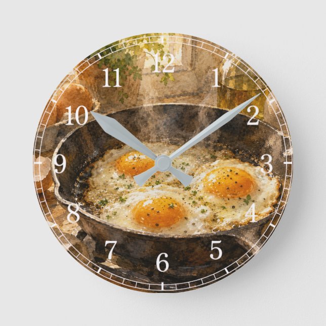 Horloge Ronde Fried Eggs in a Pan Wall Clock — Fun Kitchen Desig (Recto)