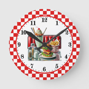 Horloge Ronde frites de hamburger rétro diner des années 50