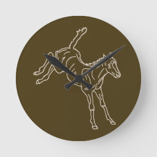 Horloge Ronde Frolicking Horse Foal - ligne transparente.